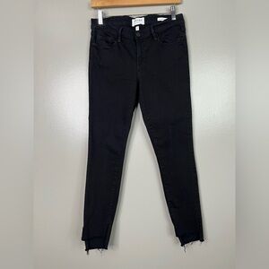 Frame Denim Women's Black Le Skinny Jeans size 29 distressed hem‎